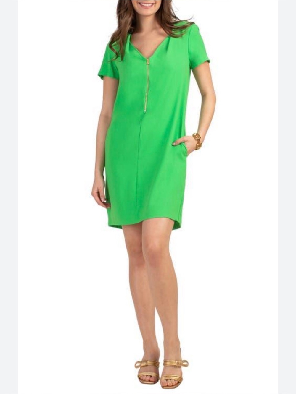 Trina Turk Short Sleeve Zip-Front Green Dress